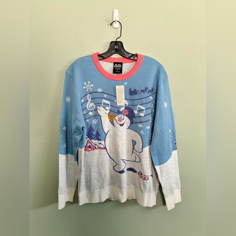 Frosty the Snowman Pastel Crewneck Christmas Holiday Sweater Sz L